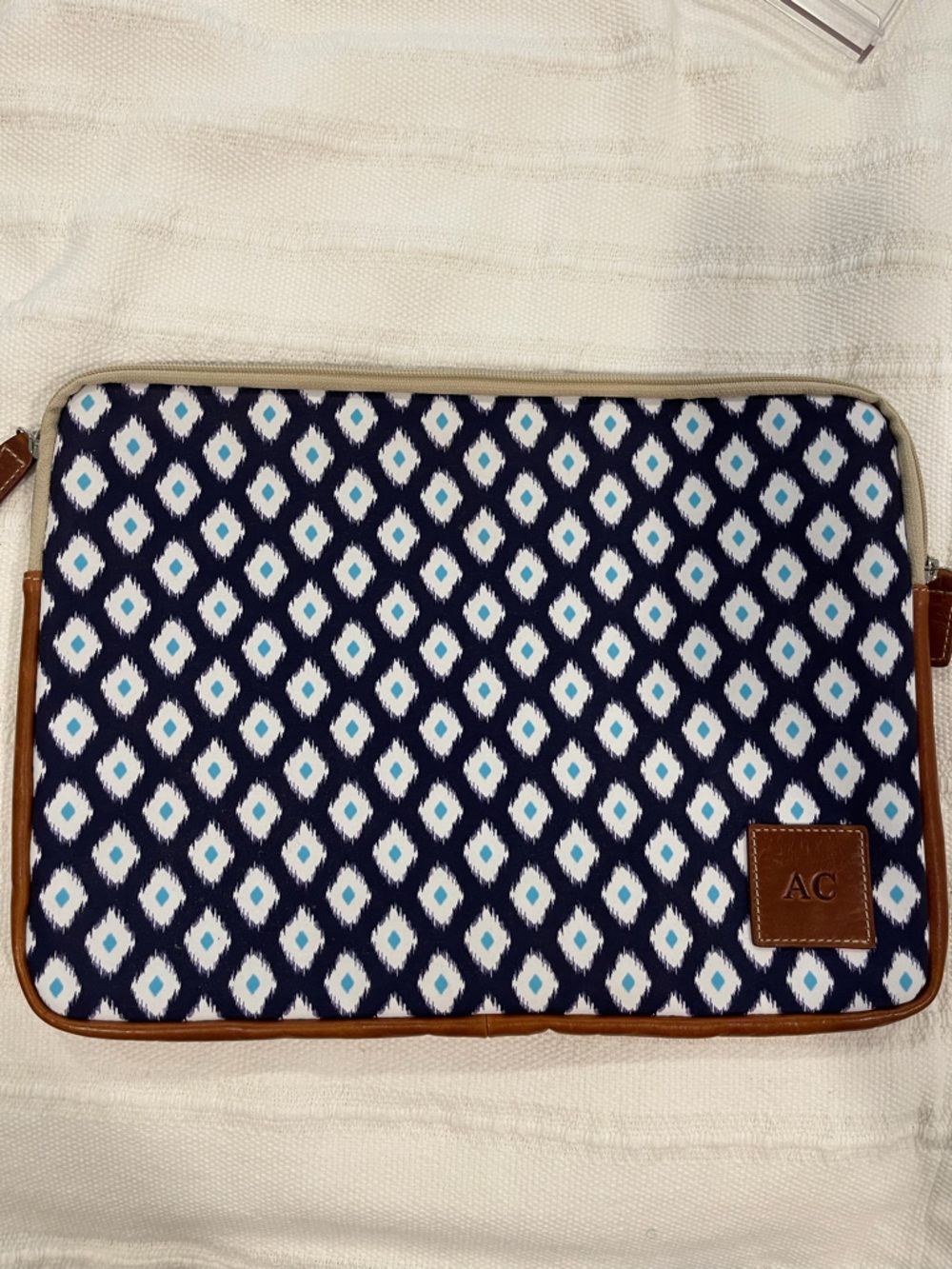 Barrington Gifts Navy Geometric Laptop Sleeve with Light Blue Accents